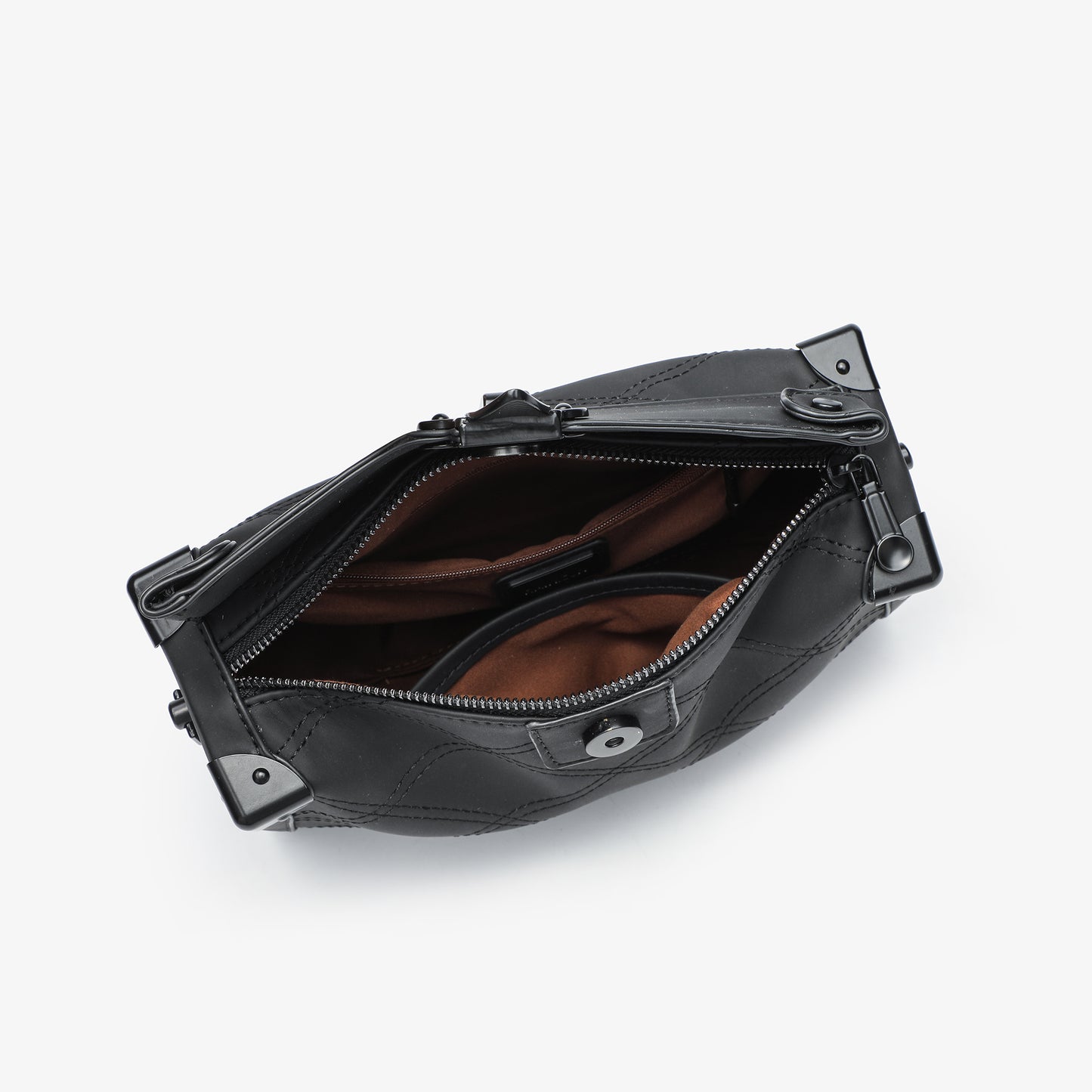 【A033】クール◇上品◇ダイヤ型のステッチ入りのマット合皮スクエアバッグ 黒