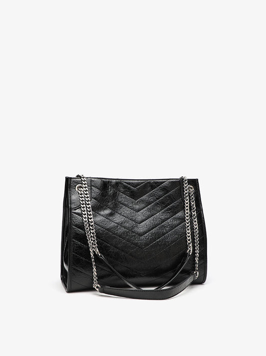 【A051】オイルワックス風アンティークチェーントート